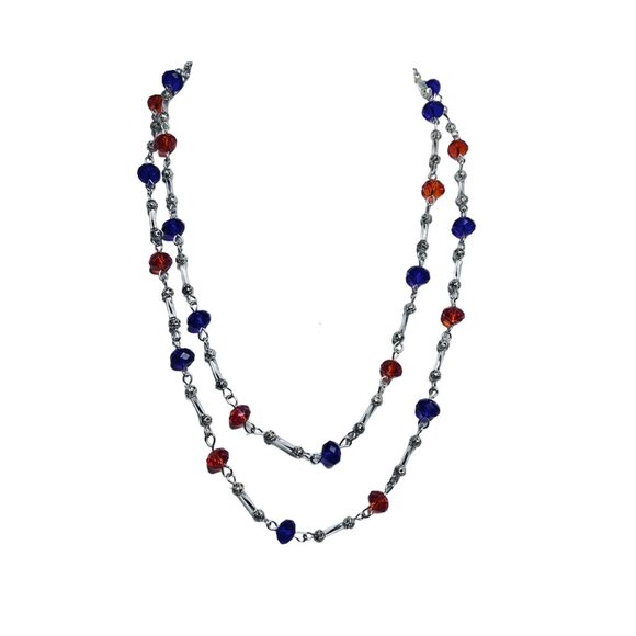 Unbranded Jewelry - Single Strand Silver Tone With Orange And Blue Beaded Necklace (5481)
